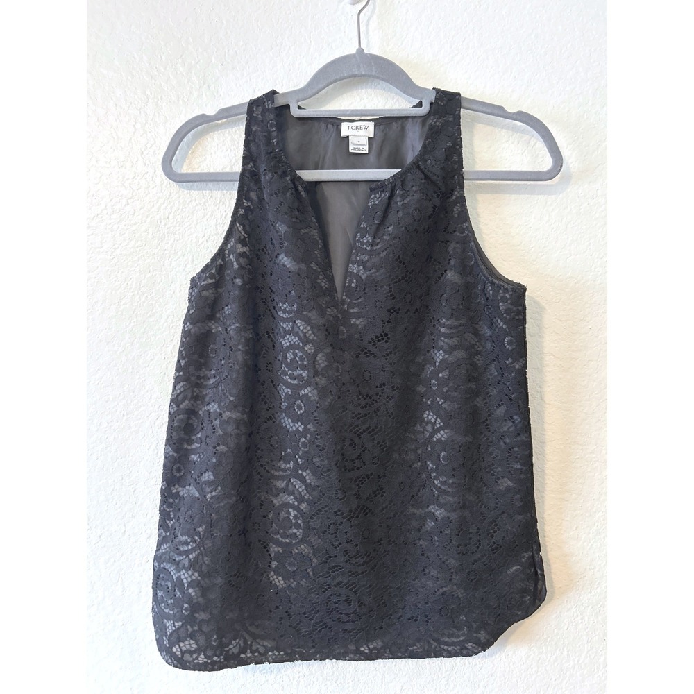 Whimsgoth J.Crew Black Floral Lace Sleeveless V-Neck Tank Top Size 0 Lined